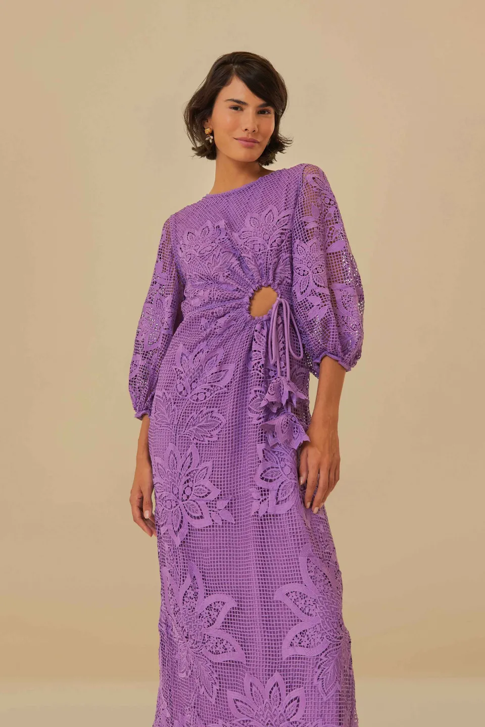 FARM Rio Robes Midi<Robe midi découpée en guipure lilas