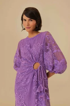 FARM Rio  Robes Midi<Robe midi découpée en guipure lilas