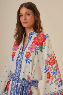 FARM Rio Robes Midi<Robe midi de plage à fleurs blanc cassé
