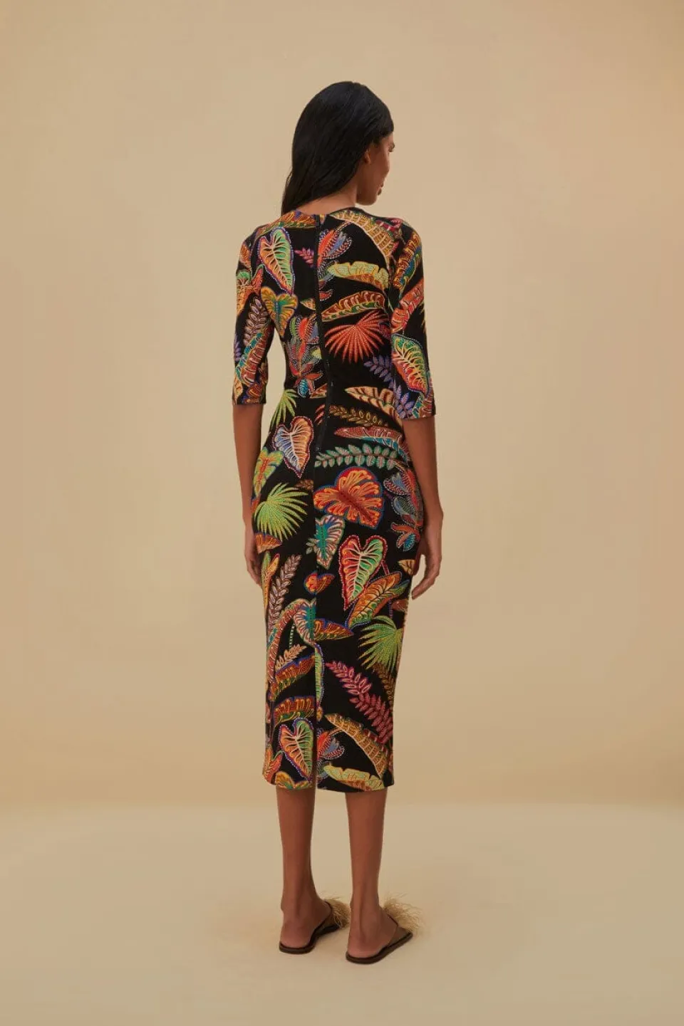 FARM Rio Robes Midi<Robe midi en jersey noir Cool Foliage