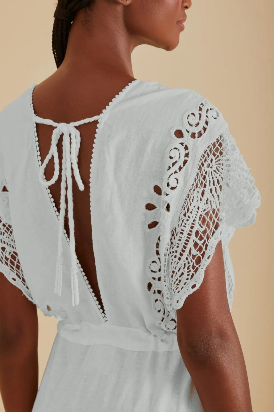 FARM Rio Robes Midi<Robe midi en lin de qualité supérieure Euroflax™ en guipure brodée bla