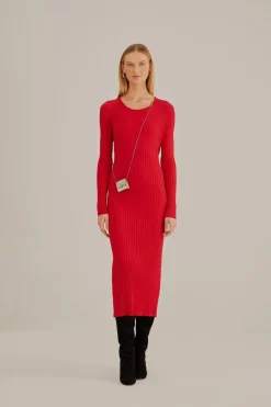 FARM Rio Robes Midi<Robe midi en tricot rouge
