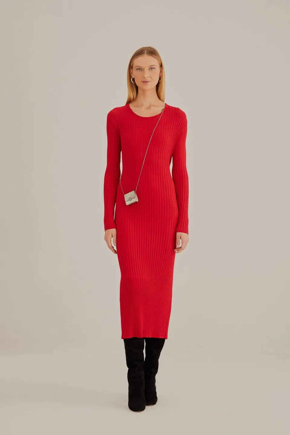 FARM Rio Robes Midi<Robe midi en tricot rouge