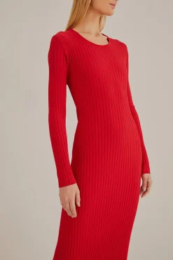 FARM Rio  Robes Midi<Robe midi en tricot rouge