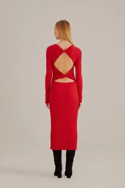 FARM Rio Robes Midi<Robe midi en tricot rouge