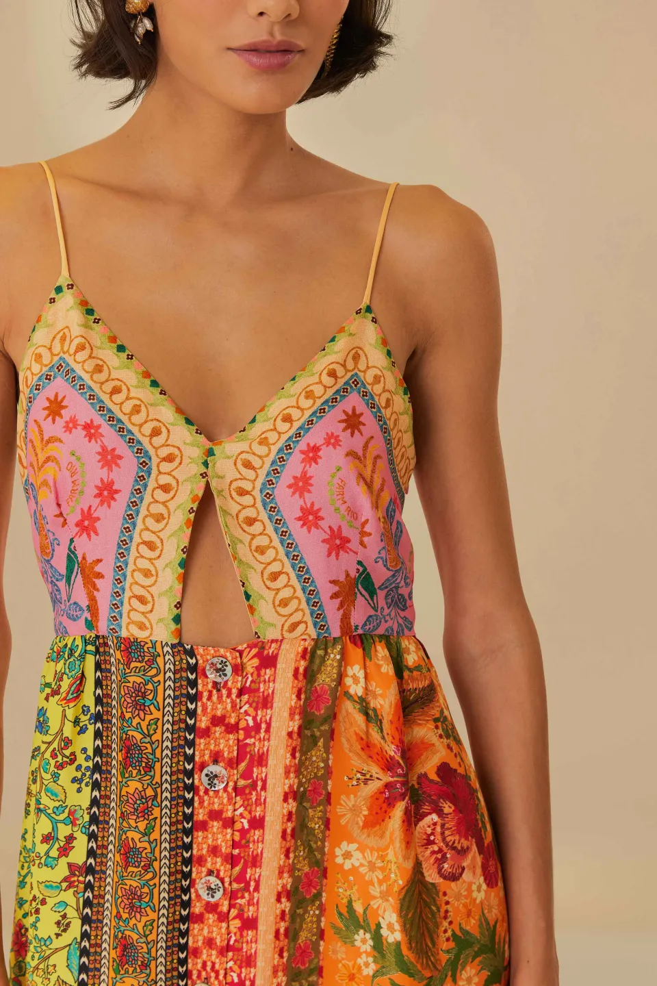 FARM Rio Robes Midi<Robe midi en viscose Lenzing™ Ecovero™ multicolore à foulards mélangés
