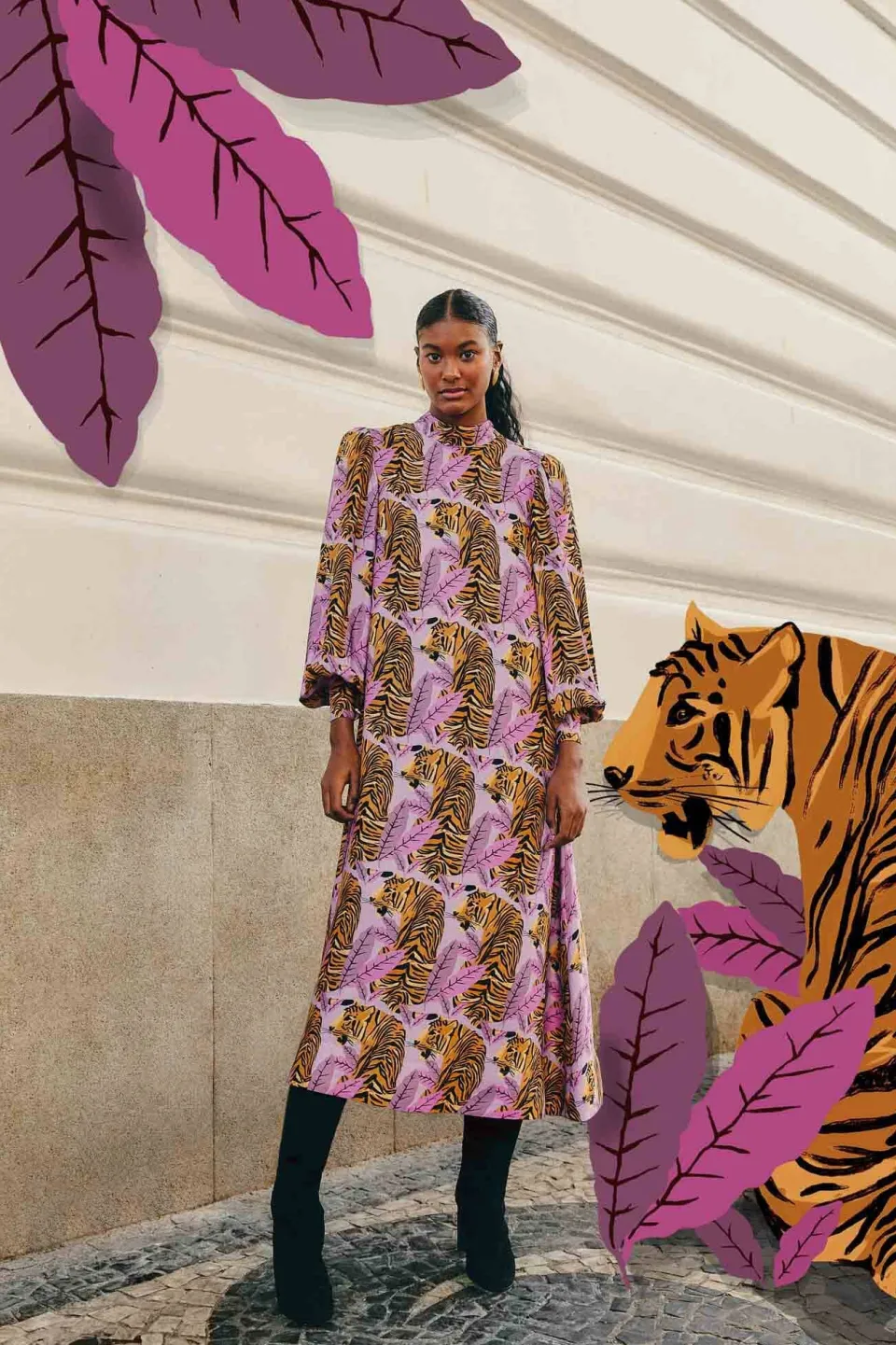 FARM Rio Robes Midi<Robe midi feuilles de tigre lavande