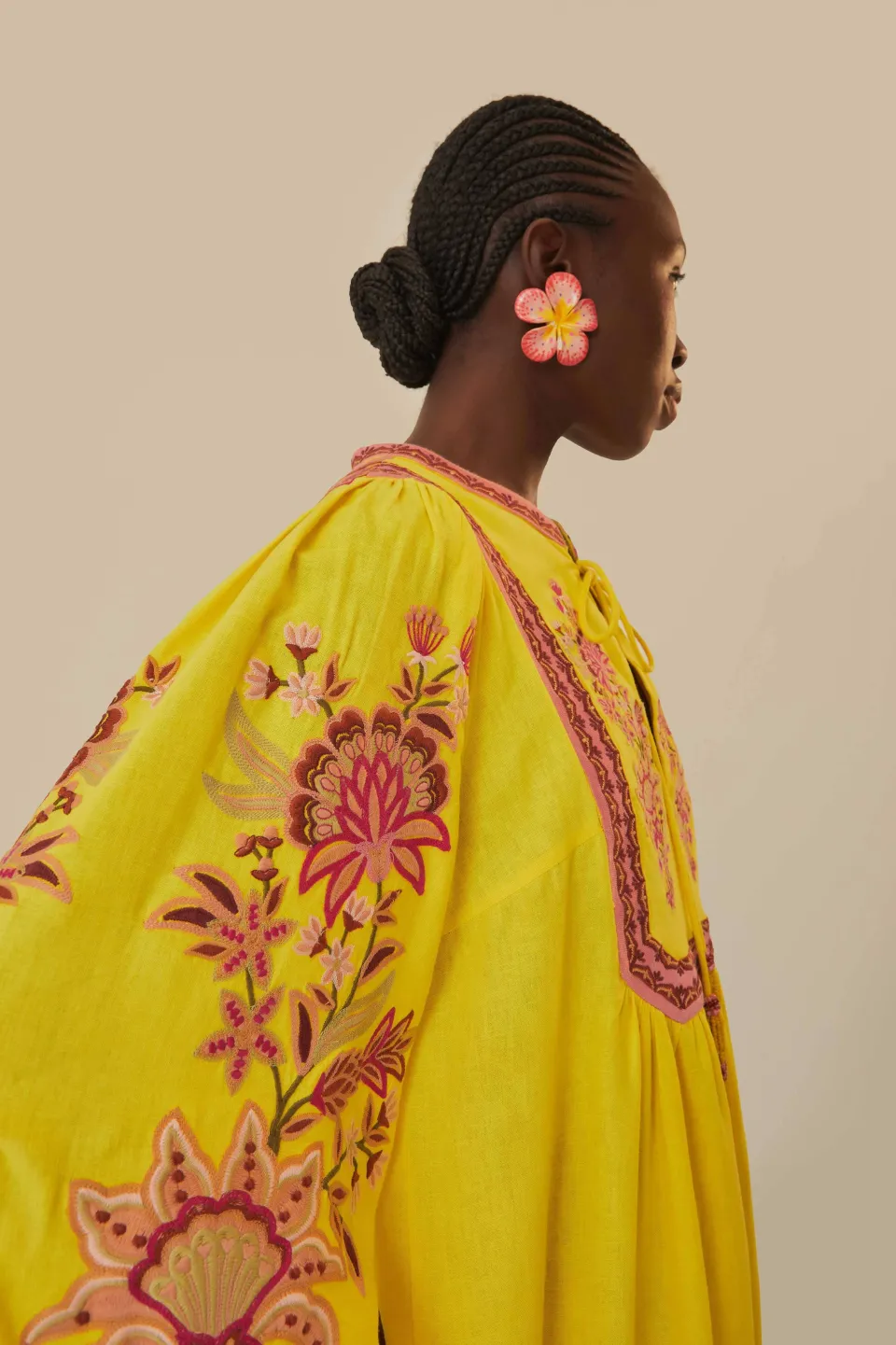 FARM Rio Robes Midi<Robe midi jaune à tapisserie de jardin brodée