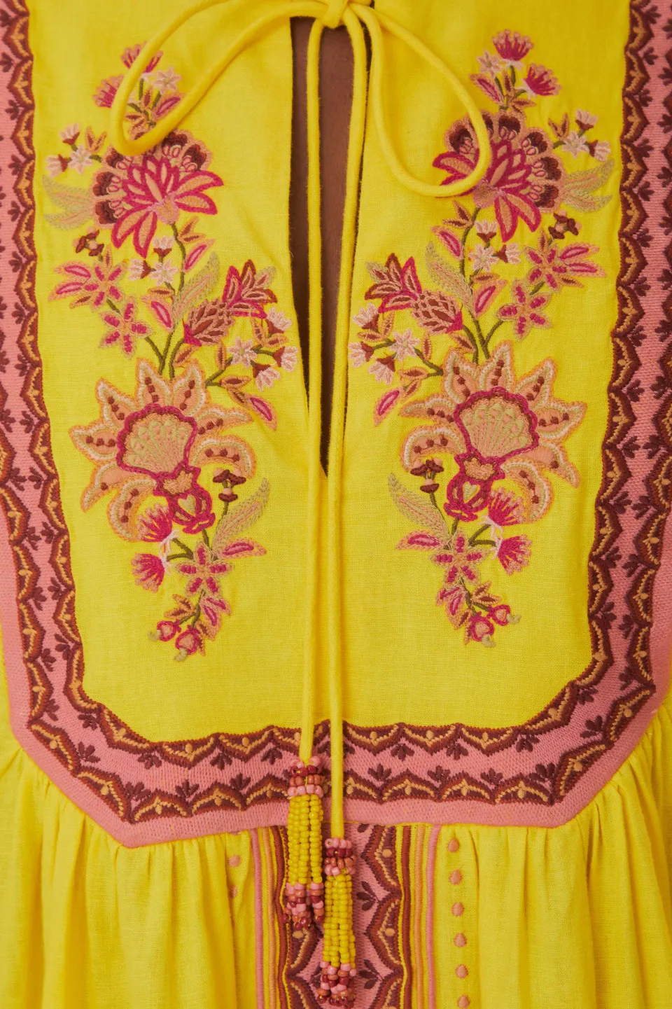 FARM Rio Robes Midi<Robe midi jaune à tapisserie de jardin brodée