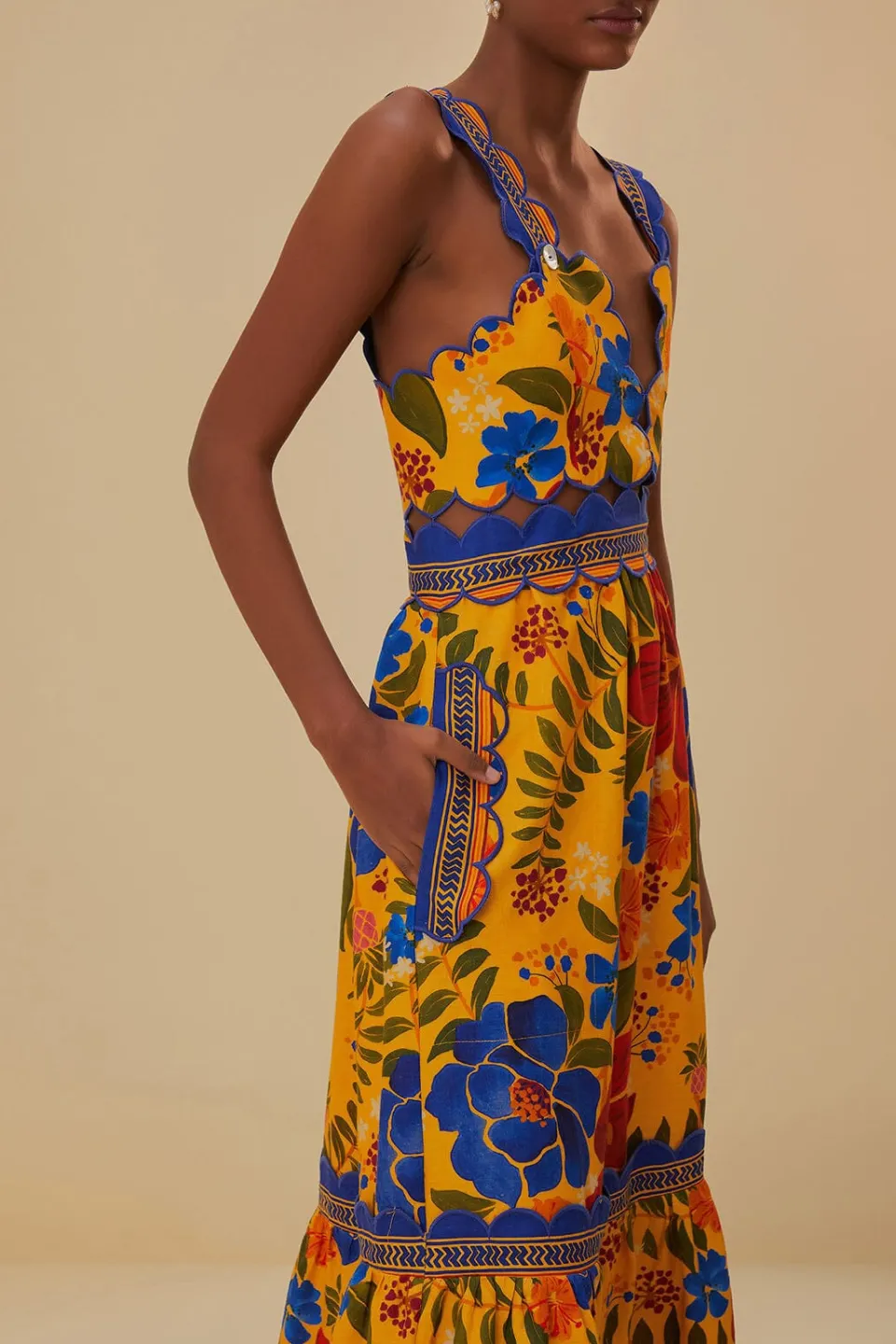 FARM Rio Robes Midi<Robe midi jaune Floral Yard Lenzing™ Ecovero™ Euroflax™