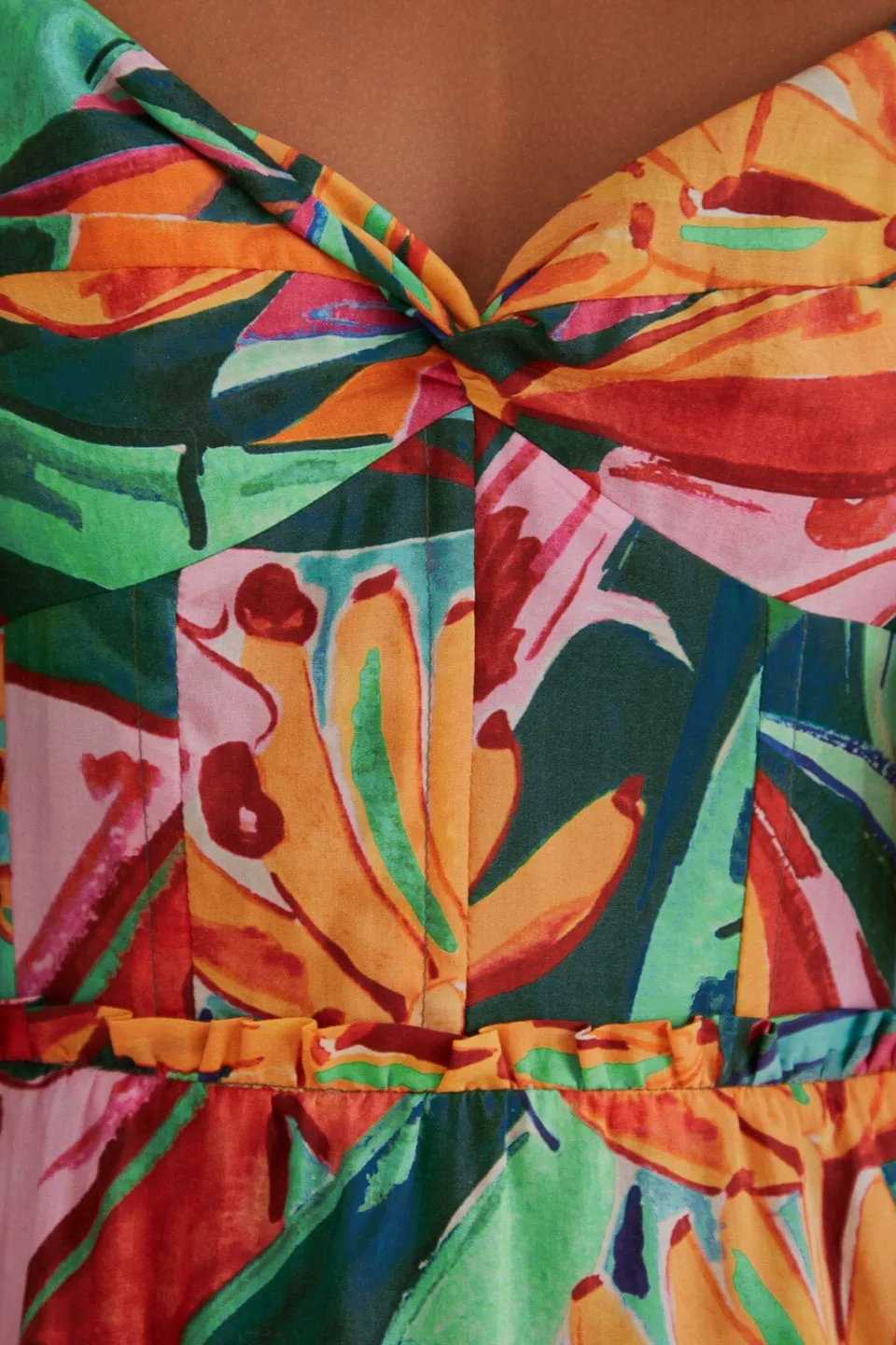 FARM Rio Robes Midi<Robe midi multicolore à manches bouffantes et feuillage de banane