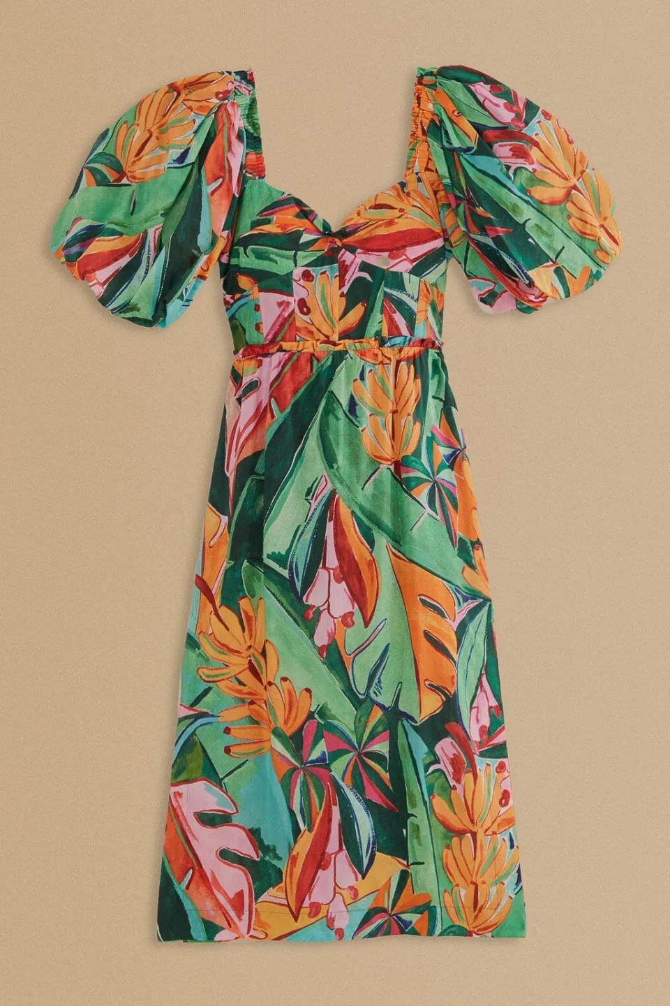 FARM Rio Robes Midi<Robe midi multicolore à manches bouffantes et feuillage de banane