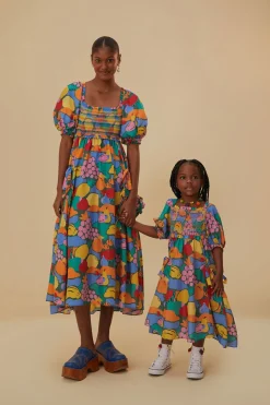 FARM Rio Robes Midi<Robe midi multicolore à manches courtes et paysage de fruits