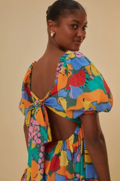 FARM Rio  Robes Midi<Robe midi multicolore à manches courtes et paysage de fruits
