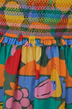 FARM Rio  Robes Midi<Robe midi multicolore à manches courtes et paysage de fruits