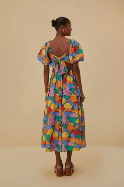 FARM Rio  Robes Midi<Robe midi multicolore à manches courtes et paysage de fruits