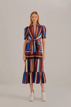FARM Rio Robes Midi<Robe midi multicolore à rayures hivernales à manches courtes
