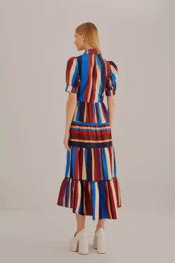 FARM Rio Robes Midi<Robe midi multicolore à rayures hivernales à manches courtes