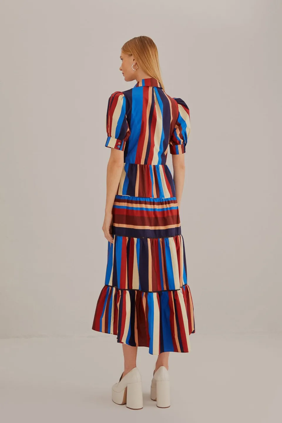 FARM Rio Robes Midi<Robe midi multicolore à rayures hivernales à manches courtes