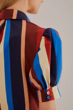 FARM Rio Robes Midi<Robe midi multicolore à rayures hivernales à manches courtes