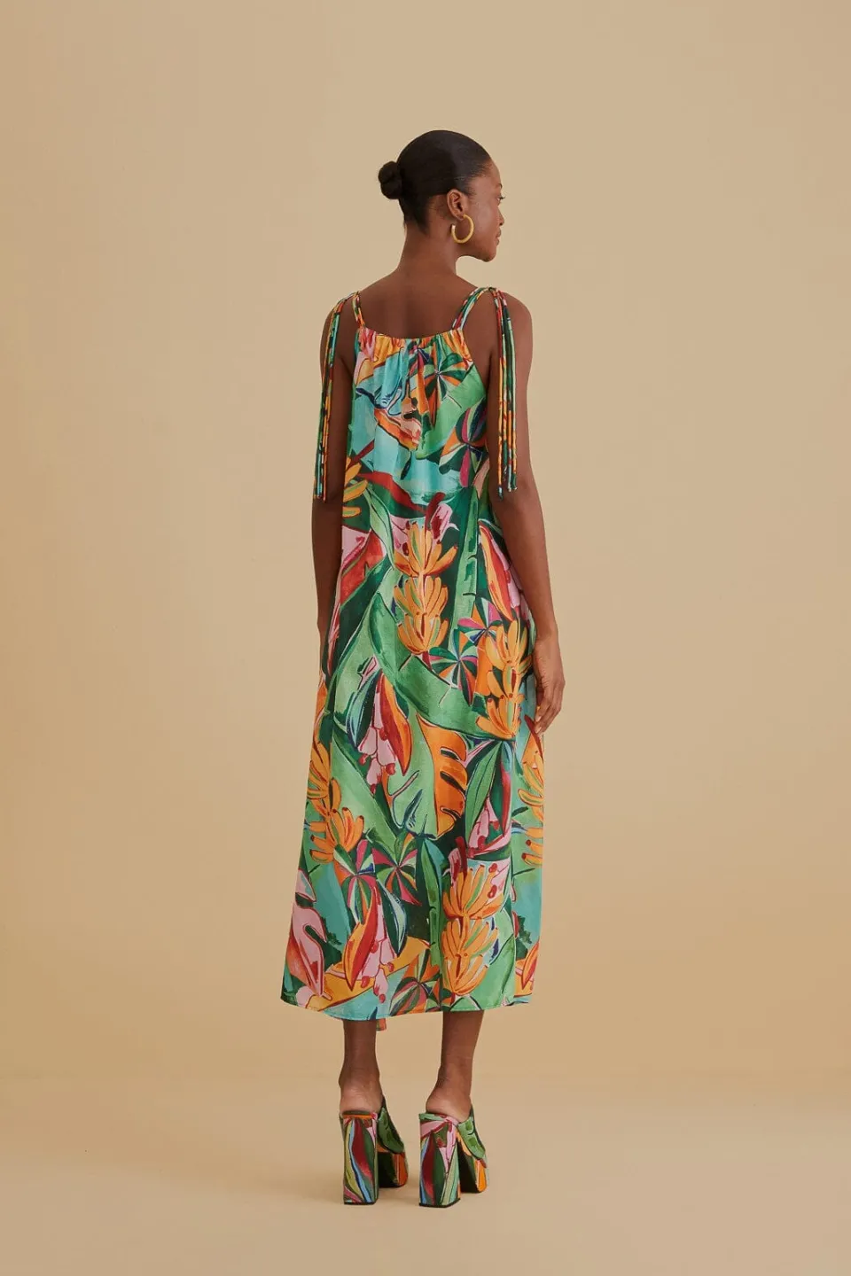 FARM Rio Robes Midi<Robe midi multicolore sans manches à feuillage de banane