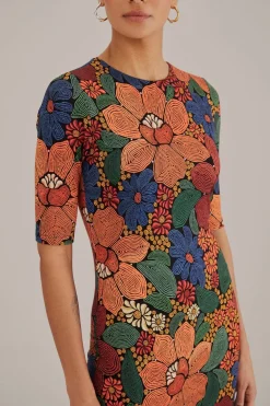 FARM Rio Robes Midi<Robe midi noire en viscose Lenzing™ Ecovero™ à fleurs cousues