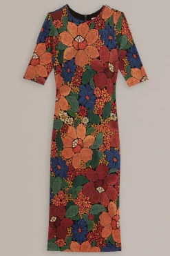 FARM Rio Robes Midi<Robe midi noire en viscose Lenzing™ Ecovero™ à fleurs cousues