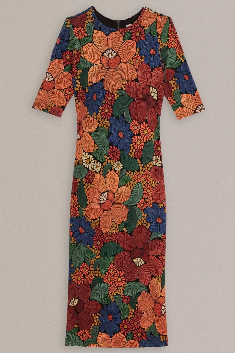 FARM Rio Robes Midi<Robe midi noire en viscose Lenzing™ Ecovero™ à fleurs cousues