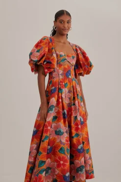 FARM Rio Robes Midi<Robe midi orange à découpes florales Marias