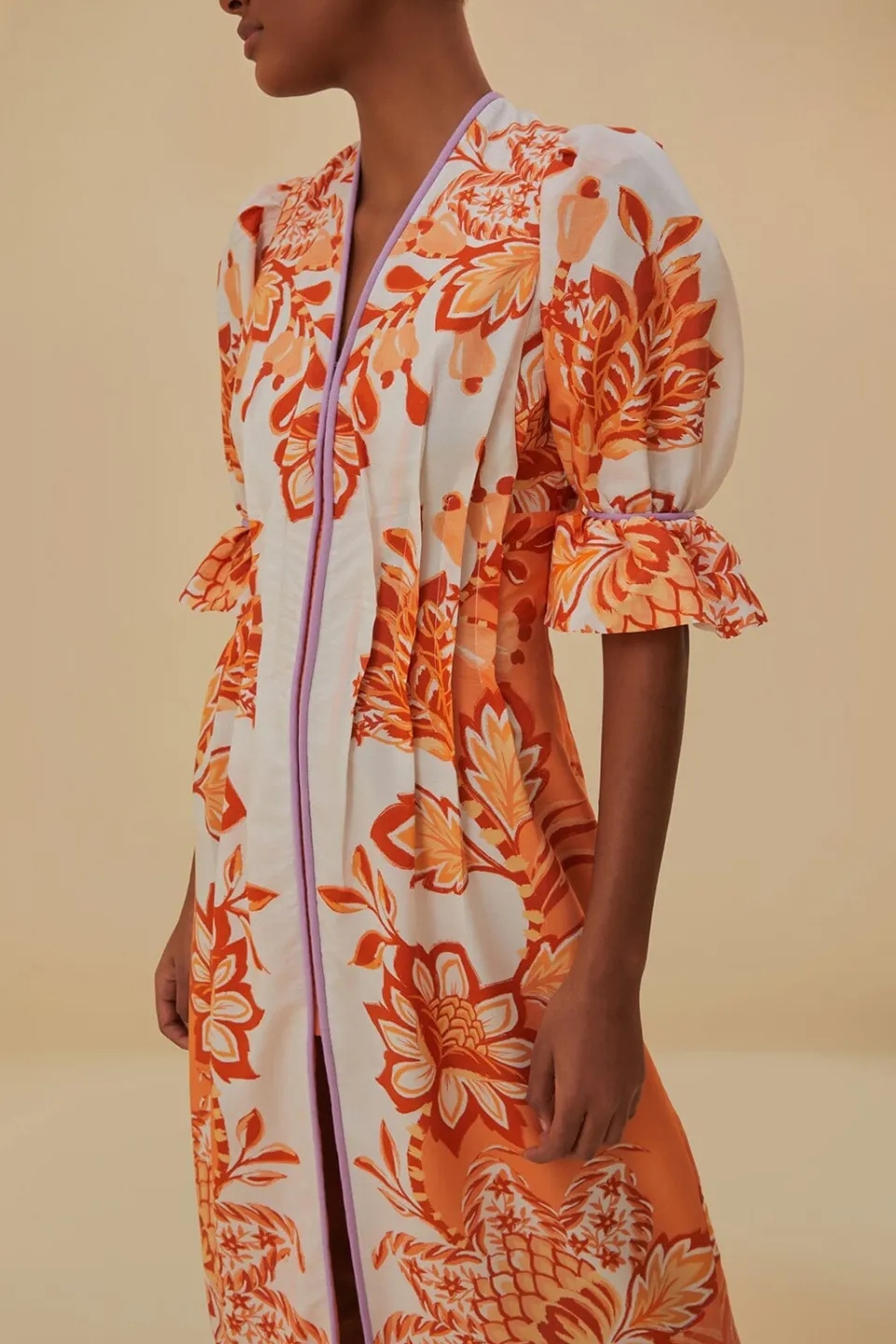 FARM Rio Robes Midi<Robe midi orange Aura à col en V