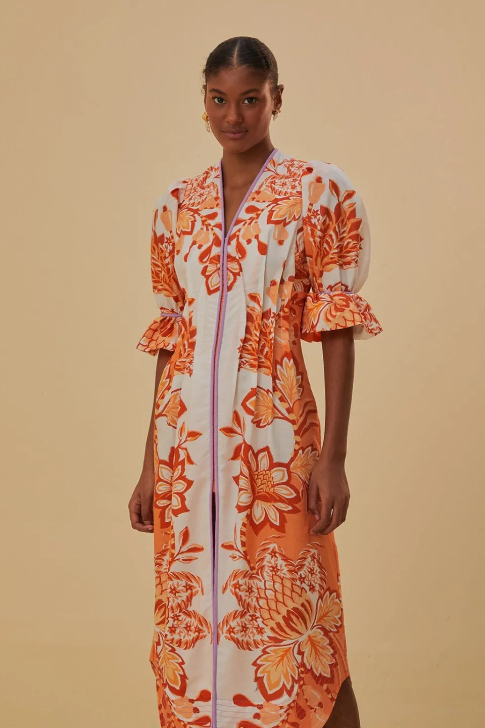 FARM Rio Robes Midi<Robe midi orange Aura à col en V