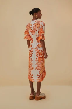 FARM Rio Robes Midi<Robe midi orange Aura à col en V