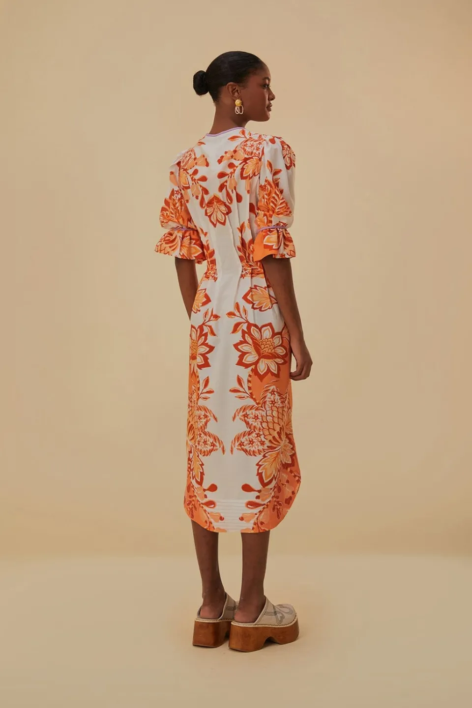 FARM Rio Robes Midi<Robe midi orange Aura à col en V