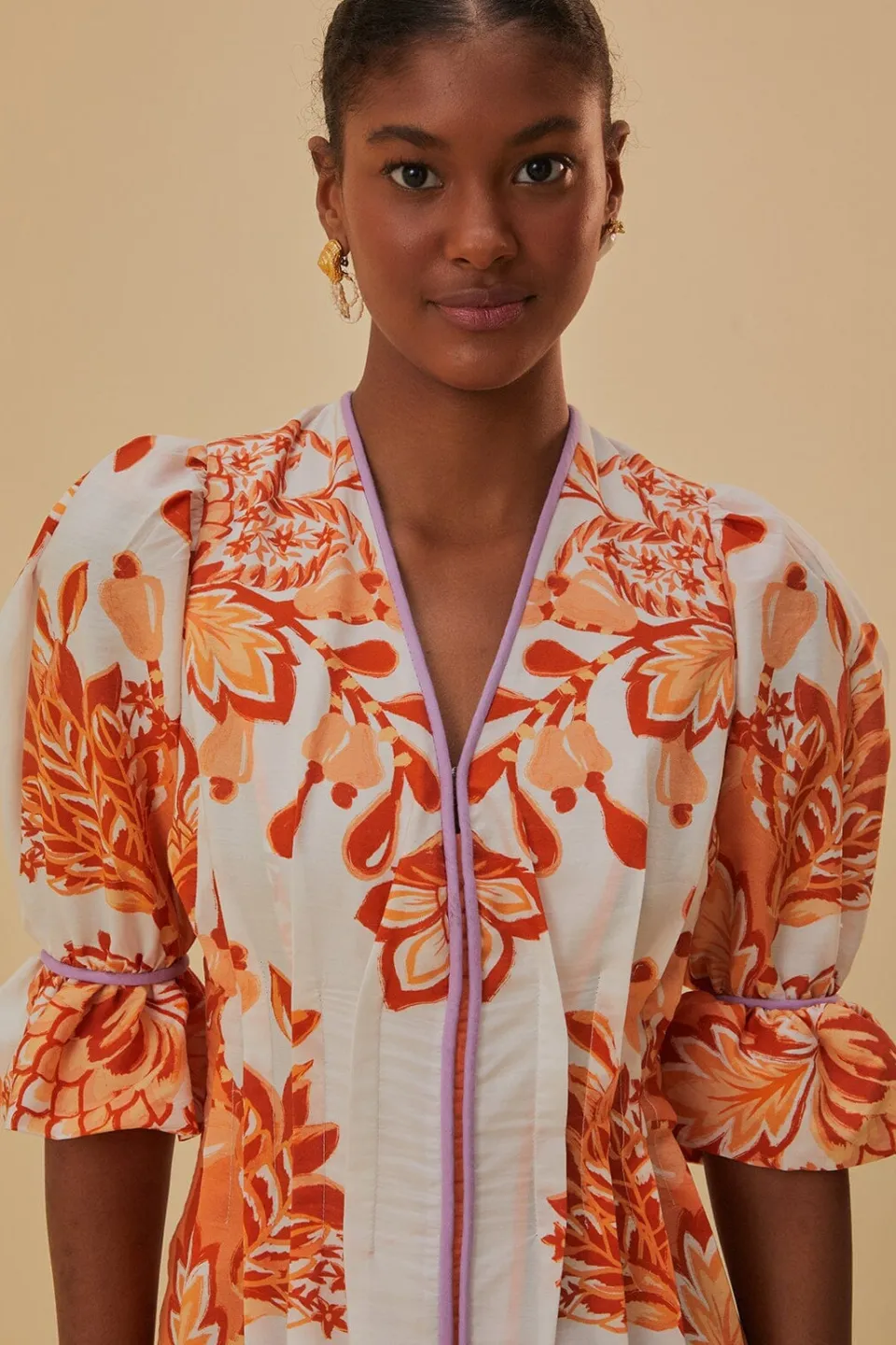 FARM Rio Robes Midi<Robe midi orange Aura à col en V