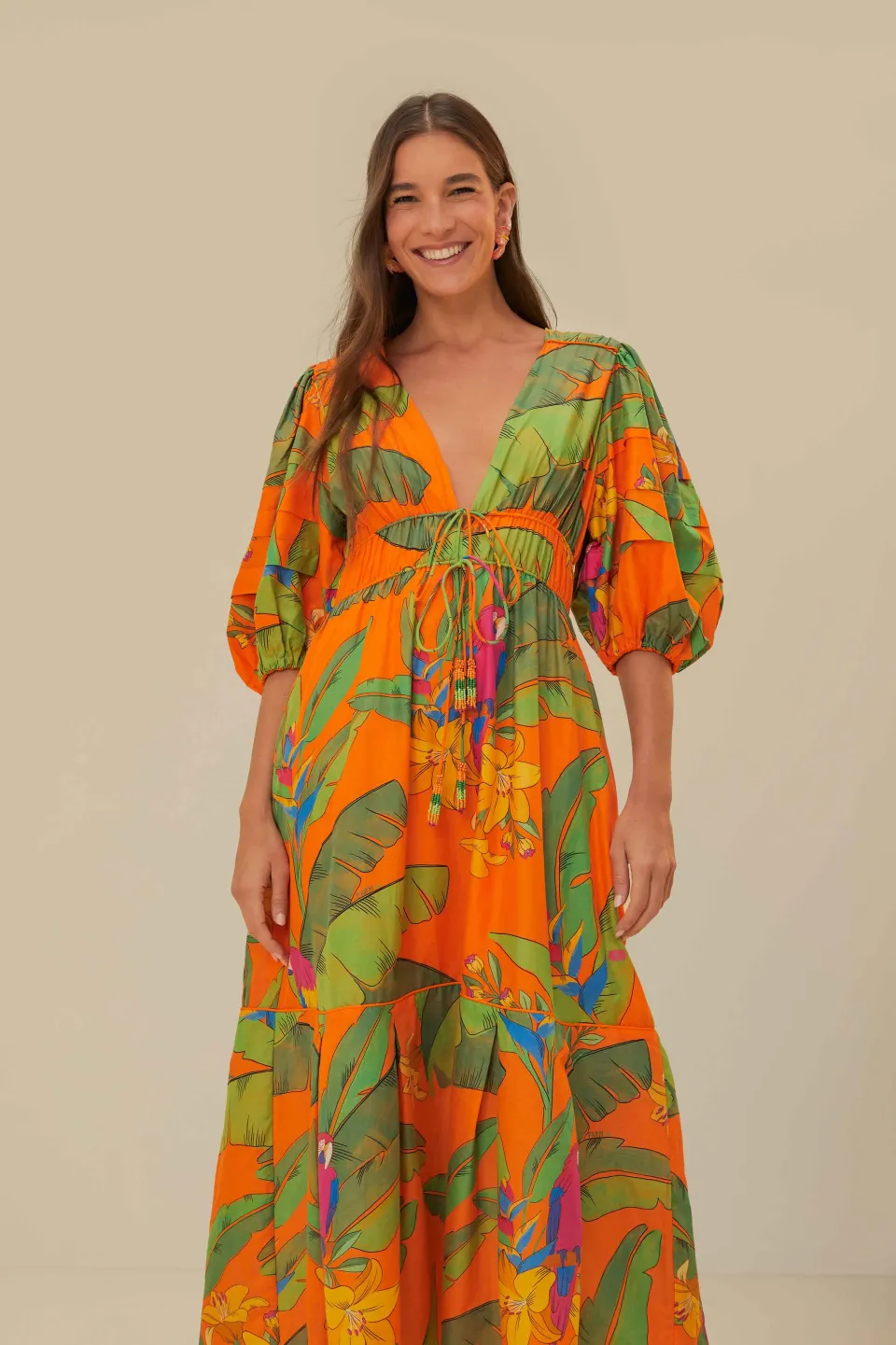 FARM Rio Robes Midi<Robe midi orange Fresh Macaws