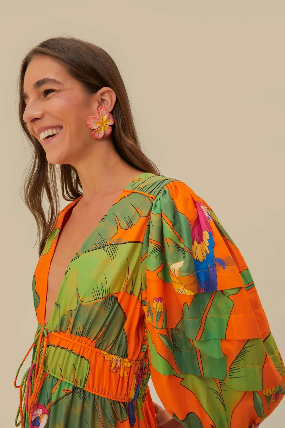 FARM Rio Robes Midi<Robe midi orange Fresh Macaws