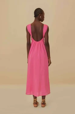 FARM Rio Robes Midi<Robe midi rose sans manches à détails floraux