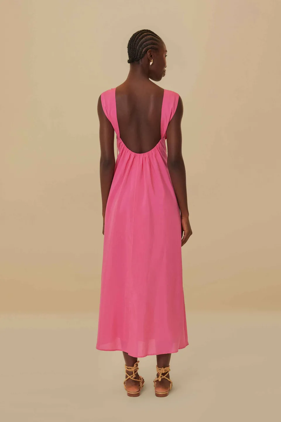 FARM Rio Robes Midi<Robe midi rose sans manches à détails floraux