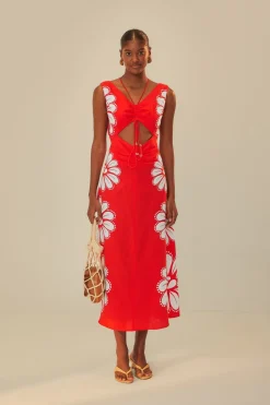 FARM Rio Robes Midi<Robe midi rouge Ainika Shell LENZING™ ECOVERO™ Euroflax™