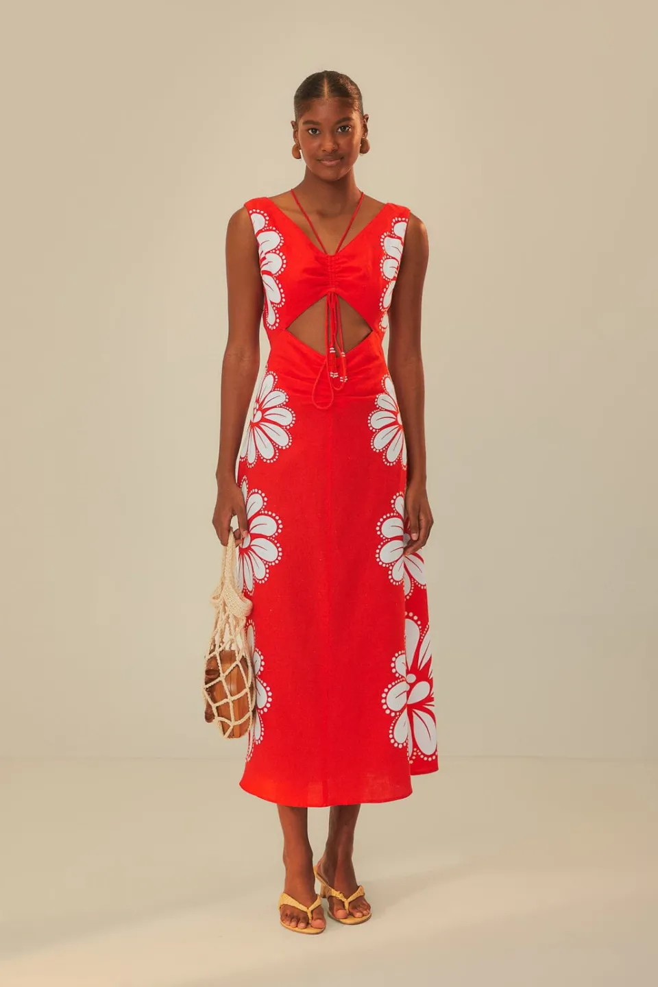 FARM Rio Robes Midi<Robe midi rouge Ainika Shell LENZING™ ECOVERO™ Euroflax™