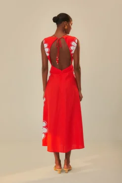 FARM Rio Robes Midi<Robe midi rouge Ainika Shell LENZING™ ECOVERO™ Euroflax™