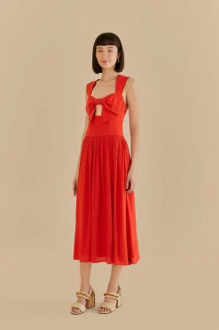 FARM Rio Robes Midi<Robe midi rouge sans manches avec nœud
