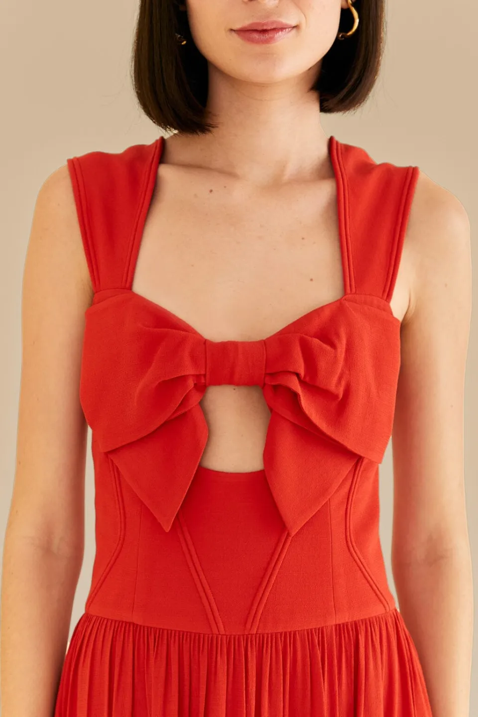 FARM Rio Robes Midi<Robe midi rouge sans manches avec nœud