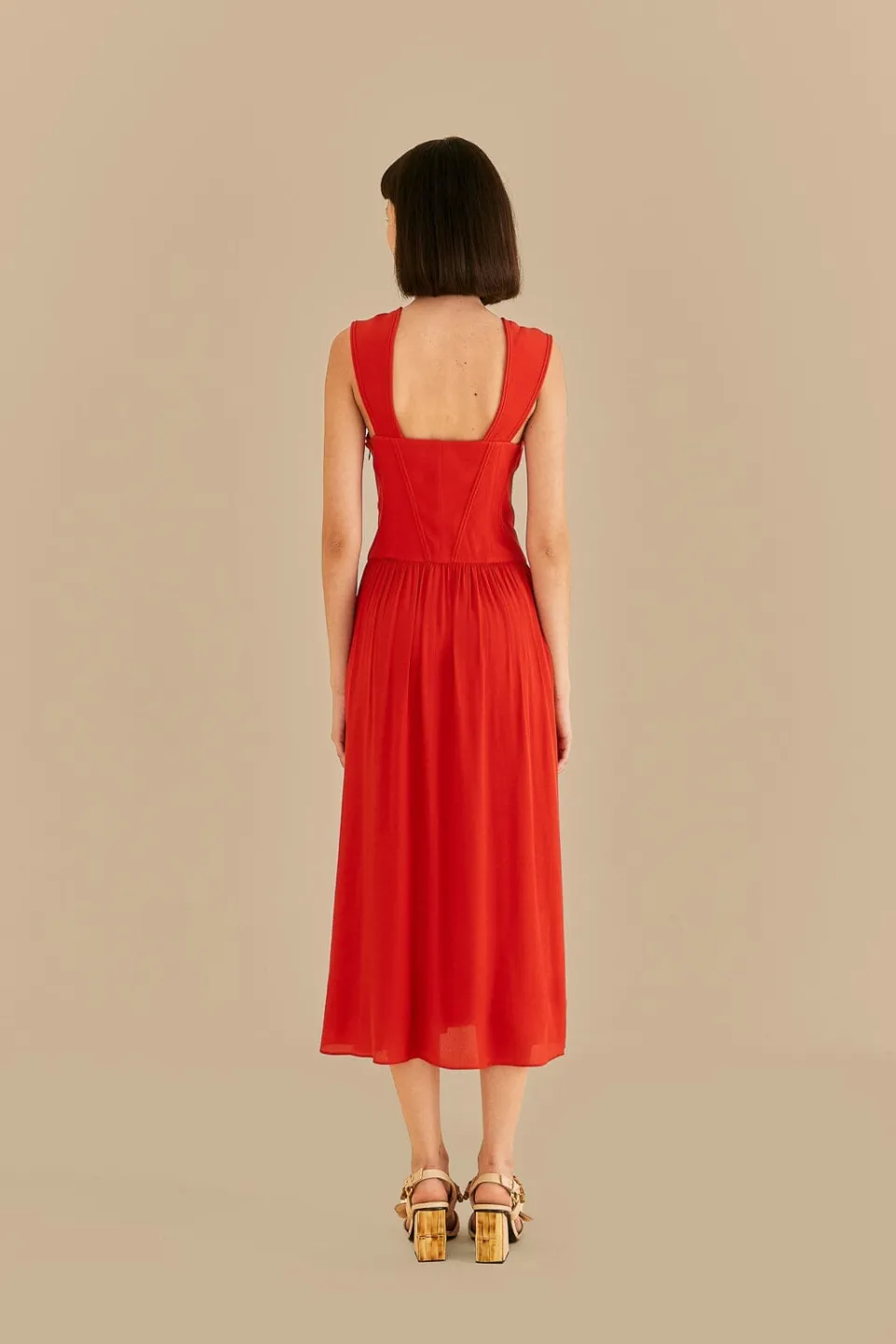 FARM Rio Robes Midi<Robe midi rouge sans manches avec nœud