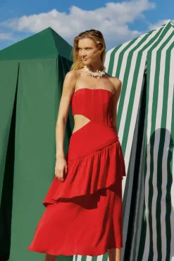 FARM Rio Robes Midi<Robe midi sans bretelles découpée rouge