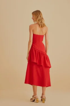 FARM Rio  Robes Midi<Robe midi sans bretelles découpée rouge