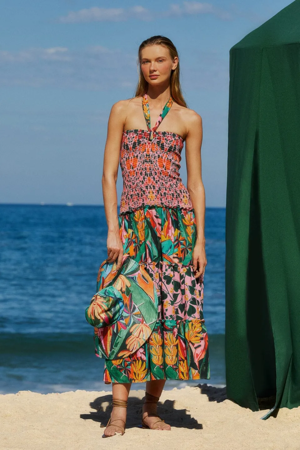 FARM Rio Robes Midi<Robe midi sans manches avec foulard Ivy à cœurs mélangés