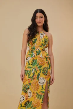 FARM Rio Robes Midi<Robe midi sans manches Biriba jaune