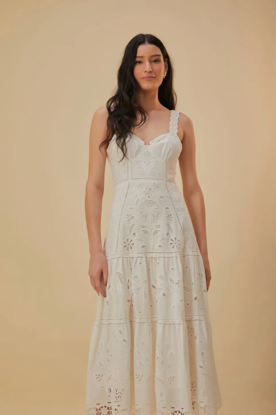 FARM Rio Robes Midi<Robe midi sans manches Richelieu blanche