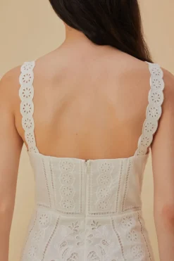 FARM Rio Robes Midi<Robe midi sans manches Richelieu blanche
